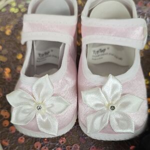 Pink Baby Shoes with Floral Accent